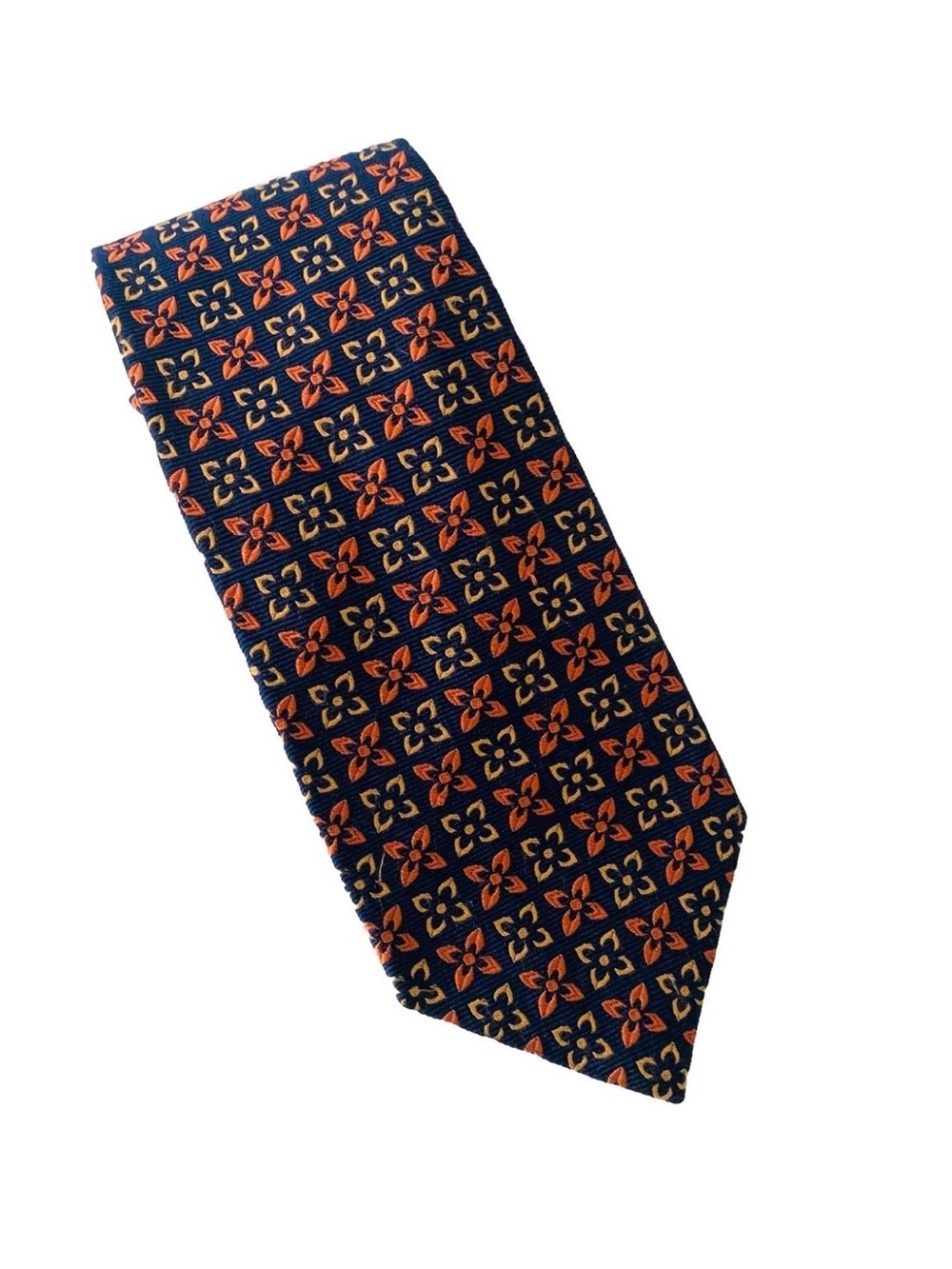 Brooks Brothers Navy Orange Floral Embroidered Silk Men’s Tie Business Office